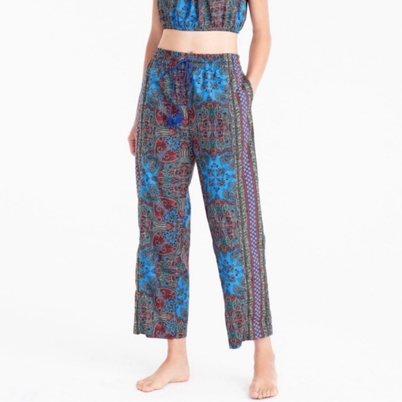 Sz S J. Crew 100% Cotton Boho Multicolor Cropped Paisley Print Pants EUC - Picture 5 of 6